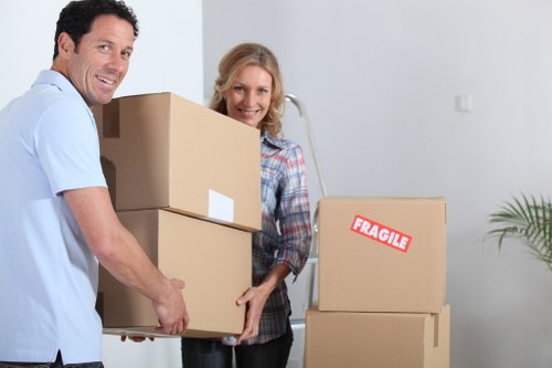 Prepared moving boxes and labelled items for a Knightsbridge house move