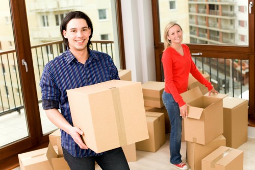 Packed office items ready for transport with careful labelling and organisation